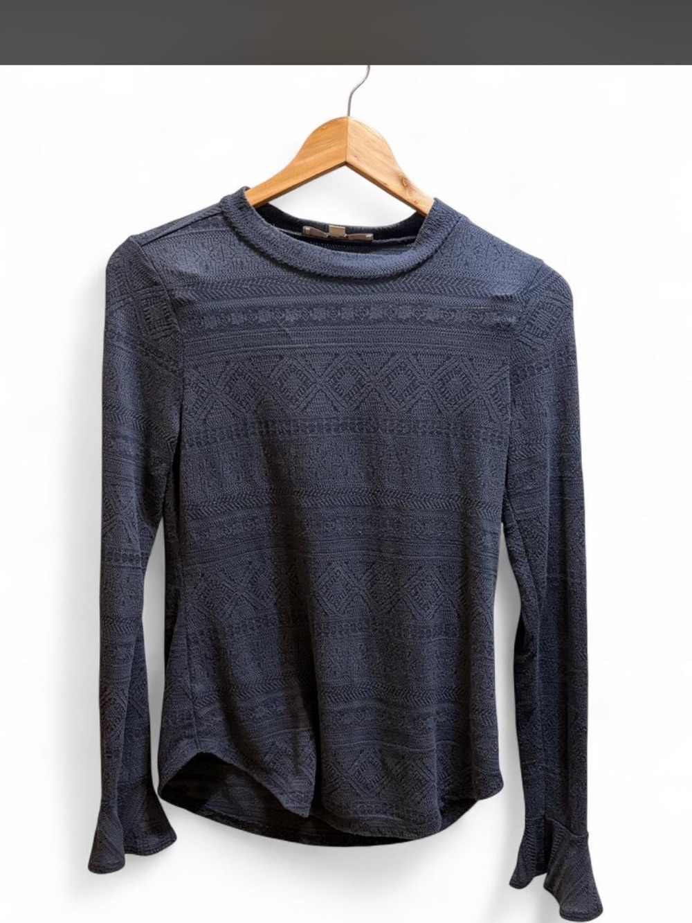 LOFT Navy Textured Long-Sleeve Crewneck Top xs